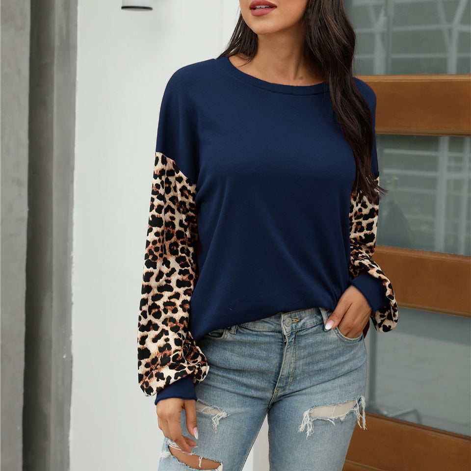 leopard print stitching T-shirt sweatshirt