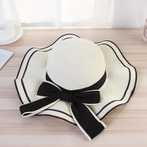 Summer Sun Hat Women Straw Hats Sunshade Panama  Fashion Bow Beach Hat Foldable Travel Caps