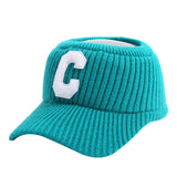 Female C Letter Fleece Warm Empty Top Knitted Baseball Hat