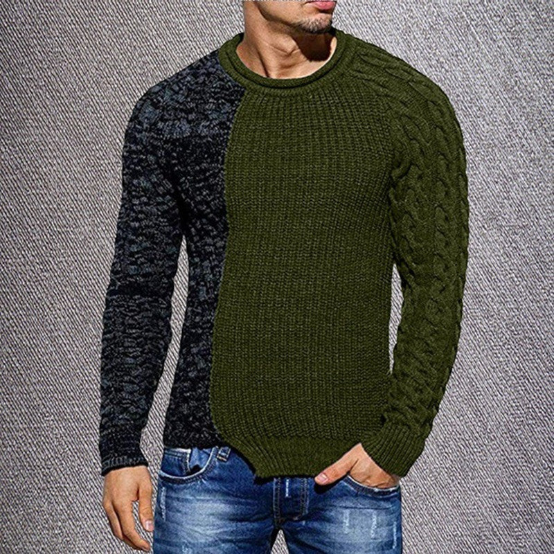 Round neck  slim stitching sweater