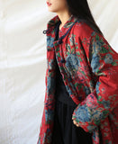 Winter Cotton And Linen Women Retro Art Floral Print Cotton Coat