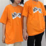 Men Letter and Figure Print Orange T-shirts