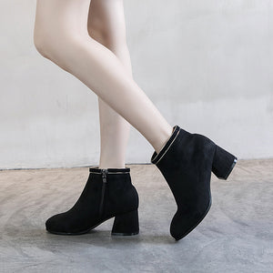 Black Martin Boots Shoes Women Thick Heels