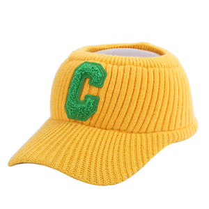 Female C Letter Fleece Warm Empty Top Knitted Baseball Hat