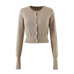 British Style Letter Embroidered Cropped Knitted Sweater Coat