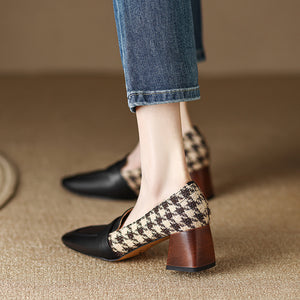Thick Middle Heel  Match Color Gingham Shoe