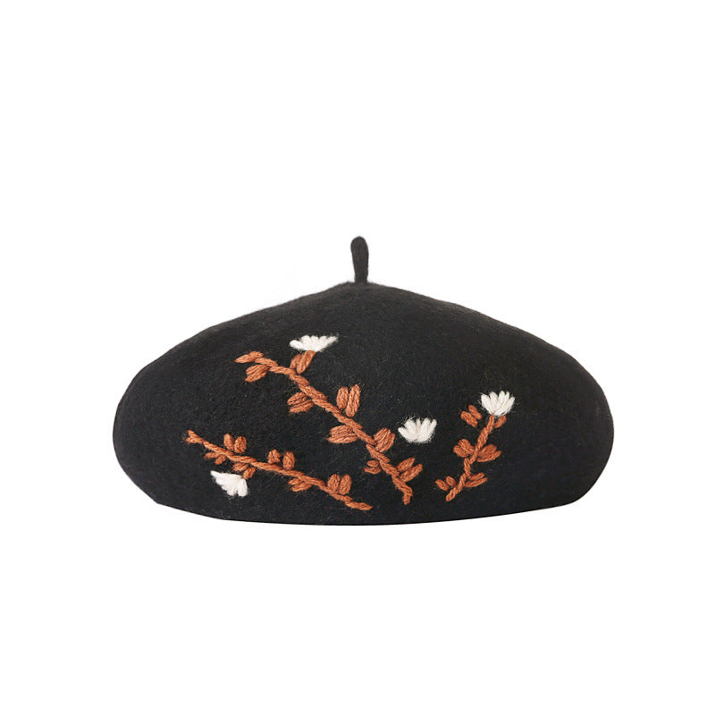 Floral Embroidered Bere Female Painter Hat