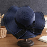 Summer Sun Hat Women Straw Hats Sunshade Panama  Fashion Bow Beach Hat Foldable Travel Caps